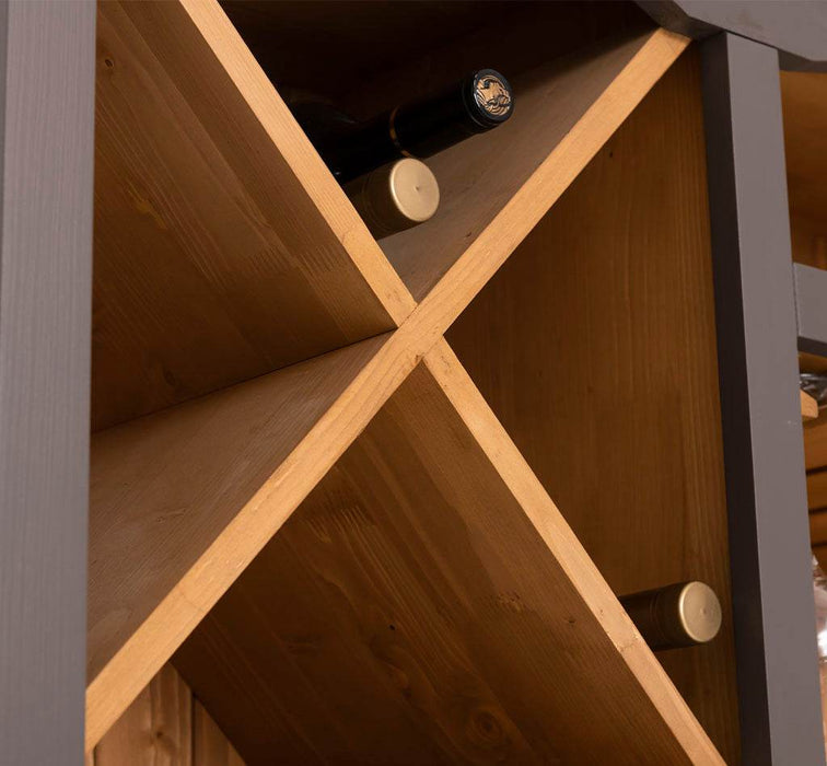 Großer Buffet- und Weinschrank aus Massivholz | Wohnzimmerschrank mit Glashalter und Flaschenablagen - Schwarz