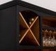 Großer Buffet- und Weinschrank aus Massivholz | Wohnzimmerschrank mit Glashalter und Flaschenablagen - Schwarz
