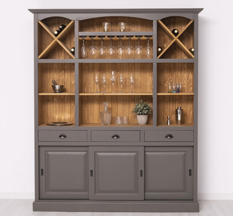 Großer Buffet- und Weinschrank aus Massivholz | Wohnzimmerschrank mit Glashalter und Flaschenablagen