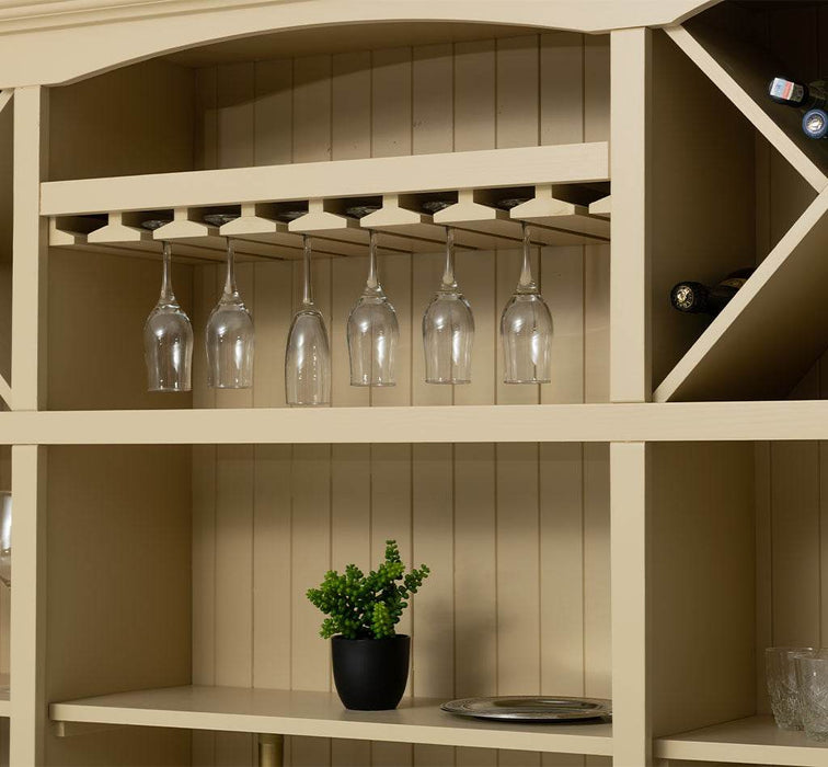 Großer Buffet- und Weinschrank aus Massivholz | Wohnzimmerschrank mit Glashalter und Flaschenablagen - Schwarz