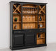 Großer Buffet- und Weinschrank aus Massivholz | Wohnzimmerschrank mit Glashalter und Flaschenablagen - Schwarz