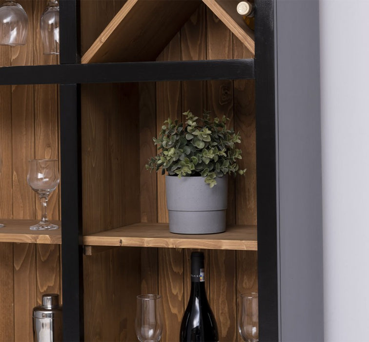 Großer Buffet- und Weinschrank aus Massivholz | Wohnzimmerschrank mit Glashalter und Flaschenablagen