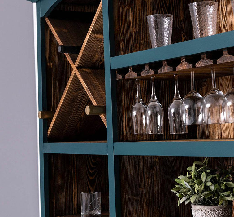 Großer Buffetschrank aus Massivholz | Wohnzimmerschrank mit Glashaltern und Weinfächern - Schwarz - gewachst