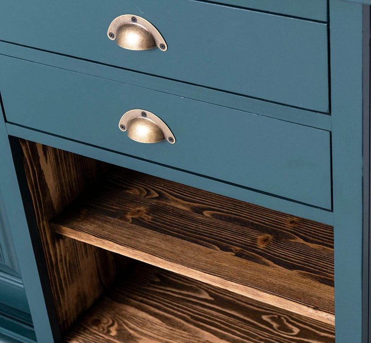 Großer Buffetschrank aus Massivholz | Wohnzimmerschrank mit Glashaltern und Weinfächern - Schwarz - gewachst