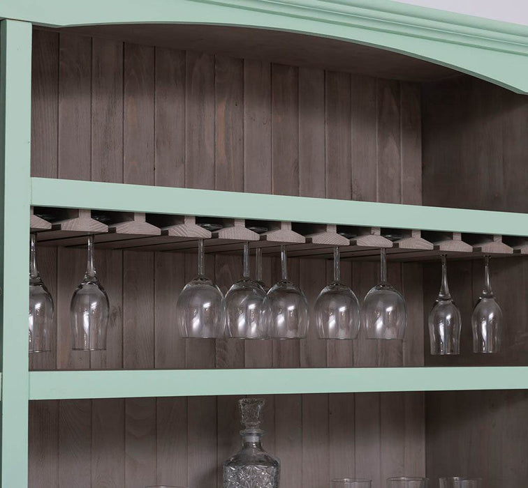 Großer Buffetschrank aus Massivholz | Wohnzimmerschrank mit Glashaltern und Weinfächern - Schwarz - gewachst