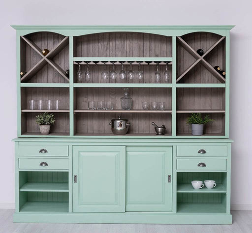 Großer Buffetschrank aus Massivholz | Wohnzimmerschrank mit Glashaltern und Weinfächern - Mint