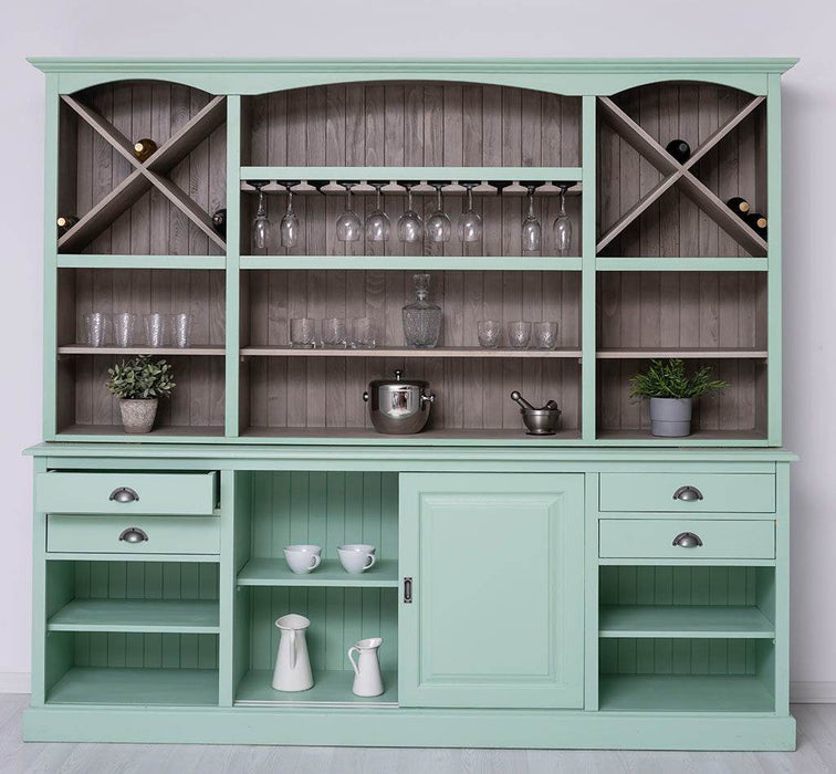 Großer Buffetschrank aus Massivholz | Wohnzimmerschrank mit Glashaltern und Weinfächern - Schwarz - gewachst