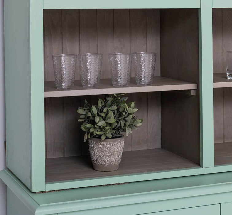 Großer Buffetschrank aus Massivholz | Wohnzimmerschrank mit Glashaltern und Weinfächern - Schwarz - gewachst