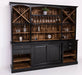 Großer Buffetschrank aus Massivholz | Wohnzimmerschrank mit Glashaltern und Weinfächern - Schwarz - gewachst