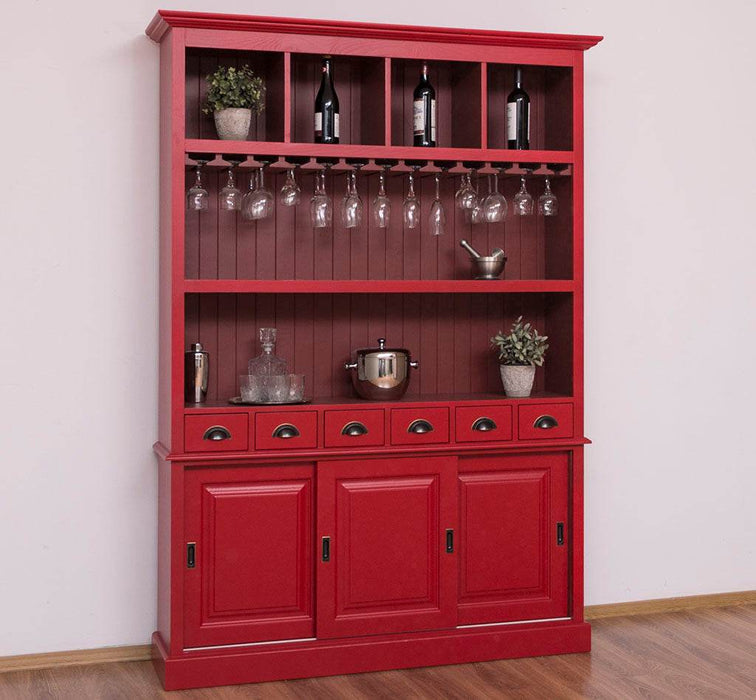 Großer Buffetschrank aus Massivholz mit Glashalterungen in verschiedenen Farben - Blau