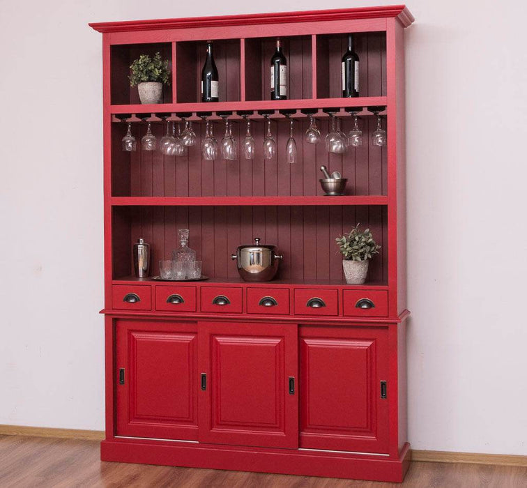Großer Buffetschrank aus Massivholz mit Glashalterungen in verschiedenen Farben - Blau