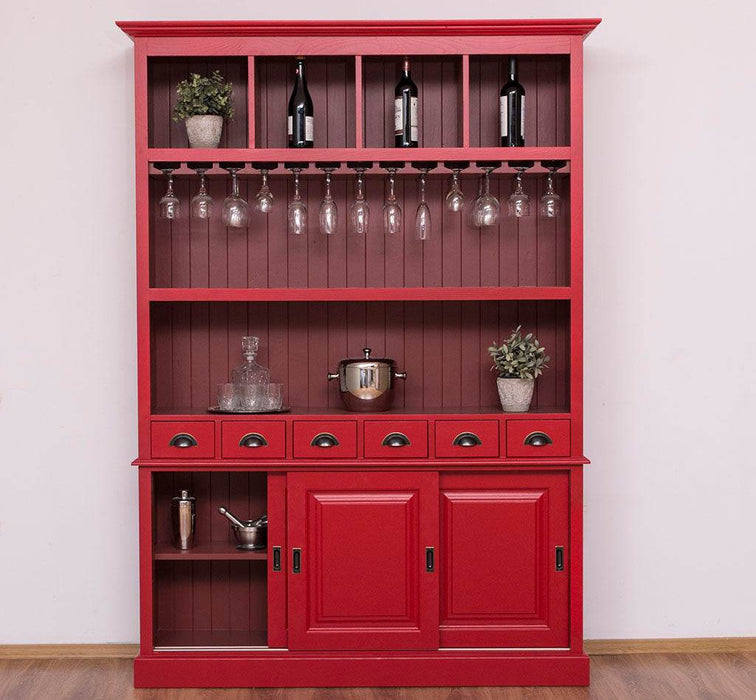 Großer Buffetschrank aus Massivholz mit Glashalterungen in verschiedenen Farben - Blau
