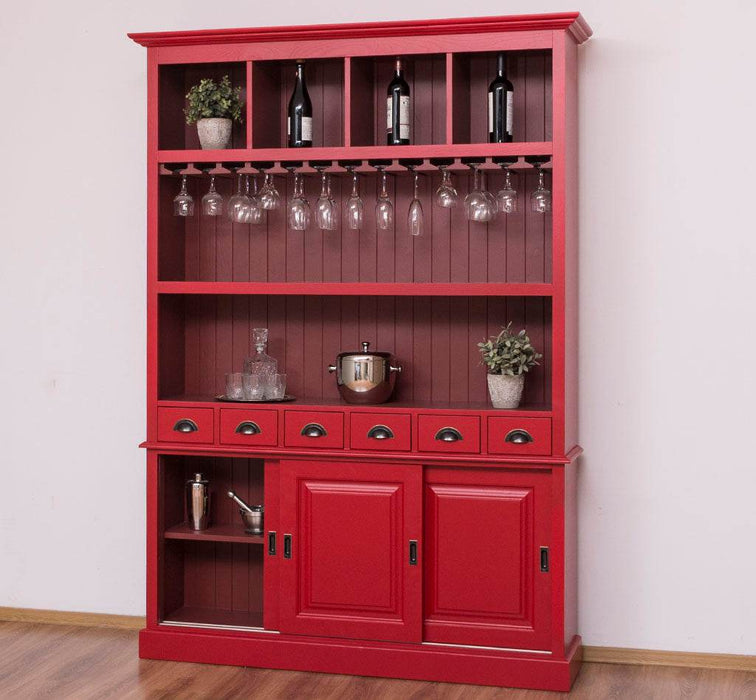 Großer Buffetschrank aus Massivholz mit Glashalterungen in verschiedenen Farben - Blau