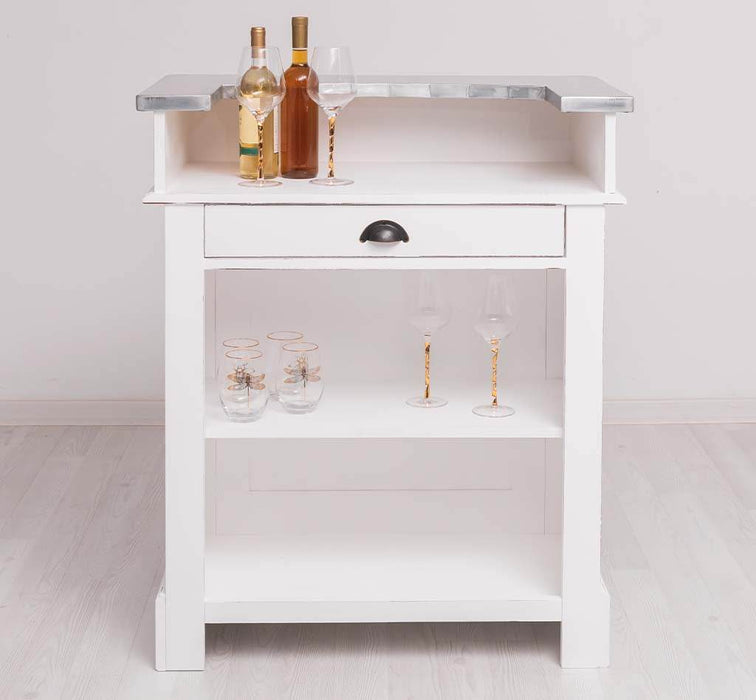 Kleine Landhausbar aus Massivholz - Empfangstheke - Zink - Vintage Weiß
