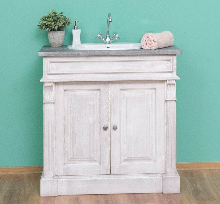 Kleiner Waschbeckenunterschrank aus Massivholz | Waschtisch mit Pinienplatte - Brush