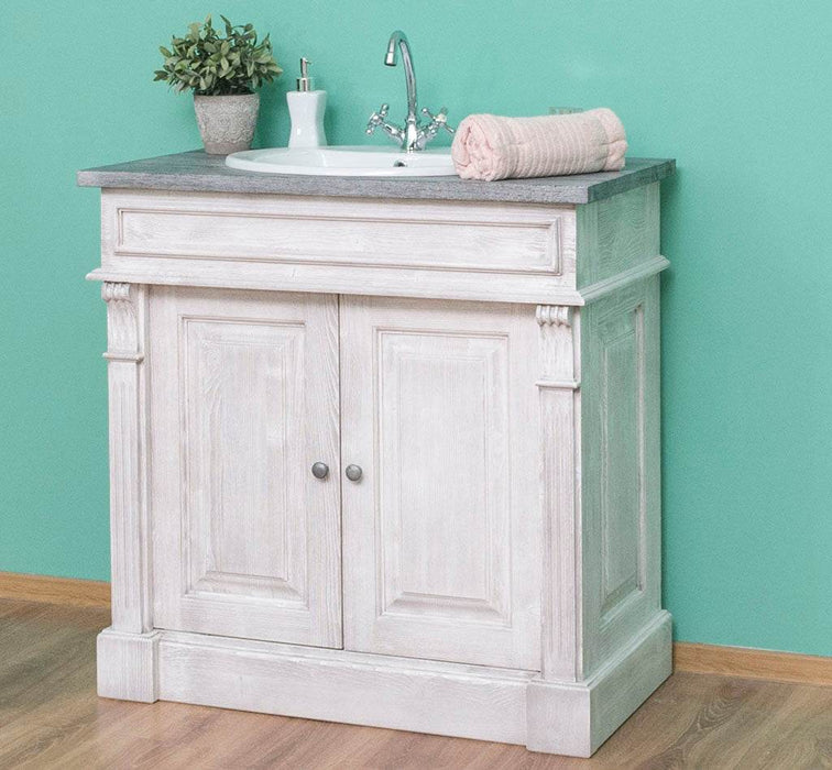 Kleiner Waschbeckenunterschrank aus Massivholz | Waschtisch mit Pinienplatte - Creme - Eiche