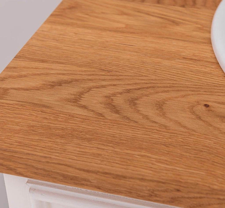 Kleiner Waschbeckenunterschrank aus Massivholz | Waschtisch mit Pinienplatte - Creme - Eiche