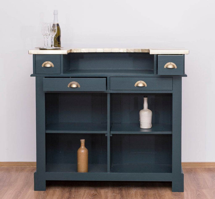Bartresen | Empfangstheke im Landhausstil - Schwarz mit Metalltresen - Messing - 120x107x51 / Schwarz