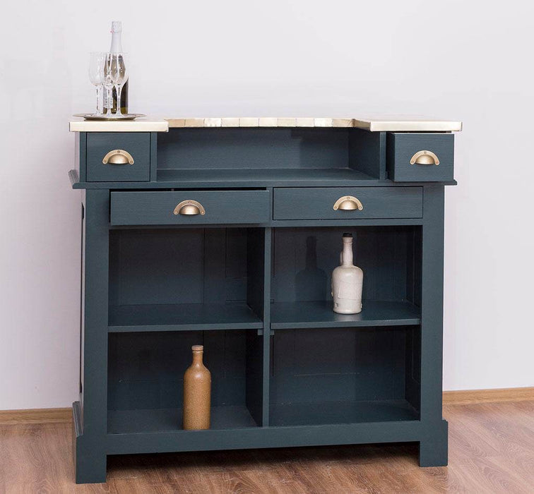 Bartresen | Empfangstheke im Landhausstil - Schwarz mit Metalltresen - Messing - 120x107x51 / Schwarz