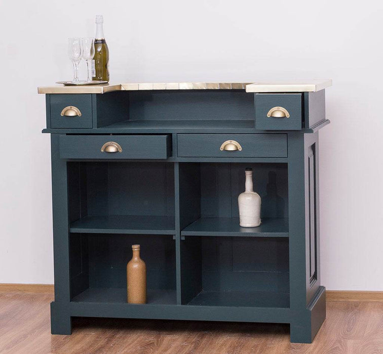 Bartresen | Empfangstheke im Landhausstil - Schwarz mit Metalltresen - Messing - 120x107x51 / Schwarz