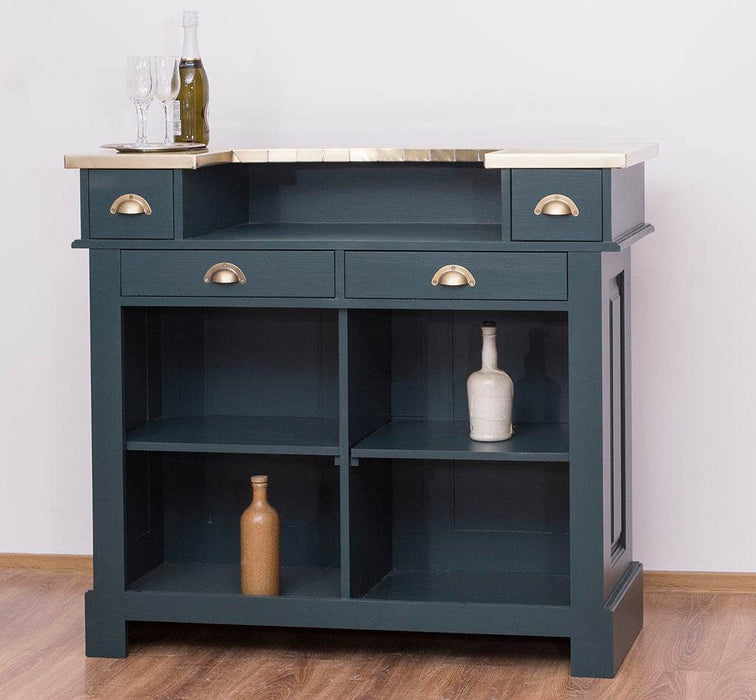 Bartresen | Empfangstheke im Landhausstil - Schwarz mit Metalltresen - Messing - 120x107x51 / Schwarz