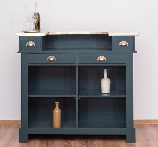 Bartresen | Empfangstheke im Landhausstil - Schwarz mit Metalltresen - Messing - 120x107x51 / Schwarz
