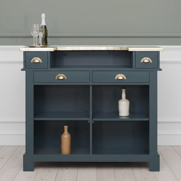 Bartresen | Empfangstheke aus Massivholz im Landhausstil mit Metalltresen - Messing - 120x107x51 / Schwarz