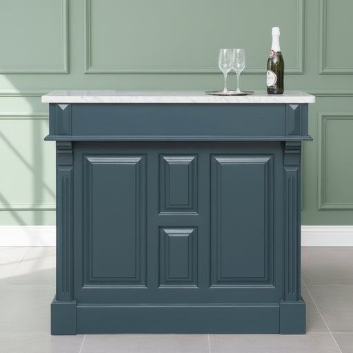 Bartresen | Empfangstheke aus Massivholz im Landhausstil mit Metalltresen - Messing - 120x107x51 / Petrol