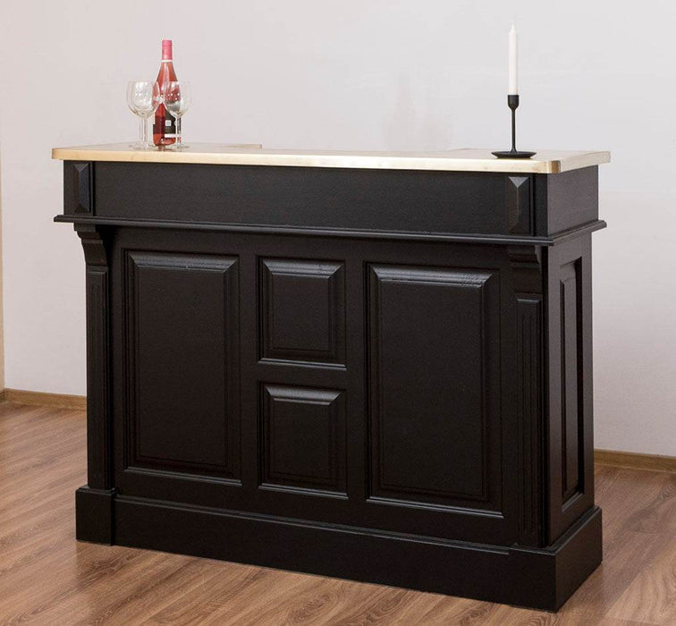 Bartresen | Empfangstheke im Landhausstil - Schwarz mit Metalltresen - Messing - 120x107x51 / Schwarz