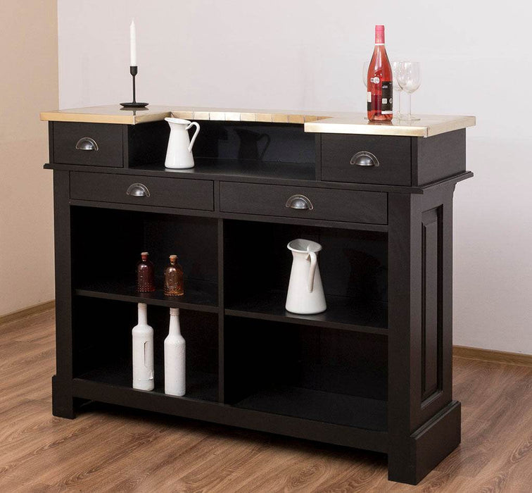 Bartresen | Empfangstheke im Landhausstil - Schwarz mit Metalltresen - Messing - 120x107x51 / Schwarz
