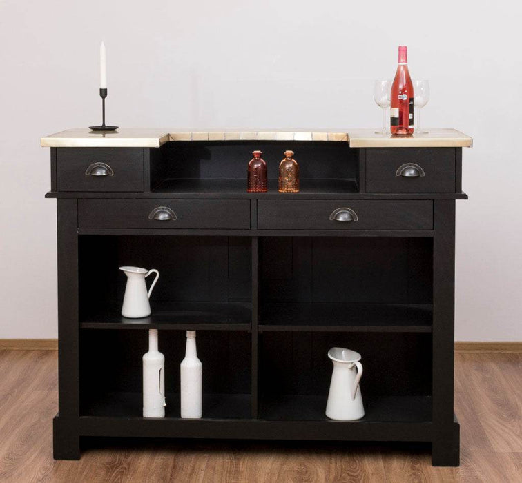 Bartresen | Empfangstheke im Landhausstil - Schwarz mit Metalltresen - Messing - 120x107x51 / Schwarz
