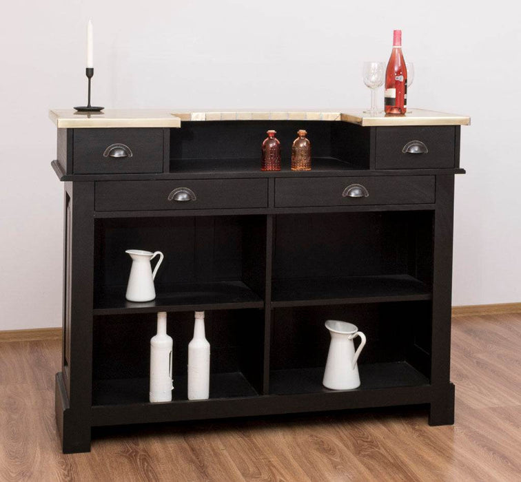Bartresen | Empfangstheke im Landhausstil - Schwarz mit Metalltresen - Messing - 120x107x51 / Schwarz