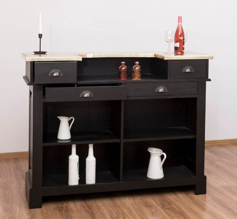 Bartresen | Empfangstheke im Landhausstil - Schwarz mit Metalltresen - Messing - 120x107x51 / Schwarz