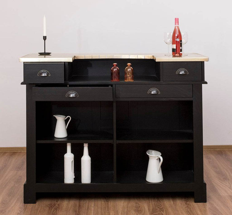 Bartresen | Empfangstheke im Landhausstil - Schwarz mit Metalltresen - Messing - 120x107x51 / Schwarz
