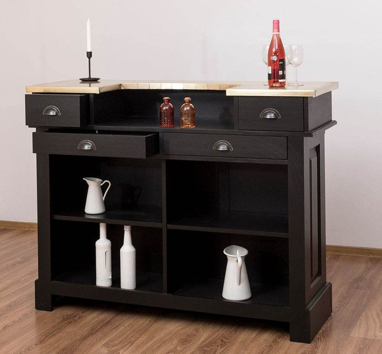 Bartresen | Empfangstheke im Landhausstil - Schwarz mit Metalltresen - Messing - 120x107x51 / Schwarz
