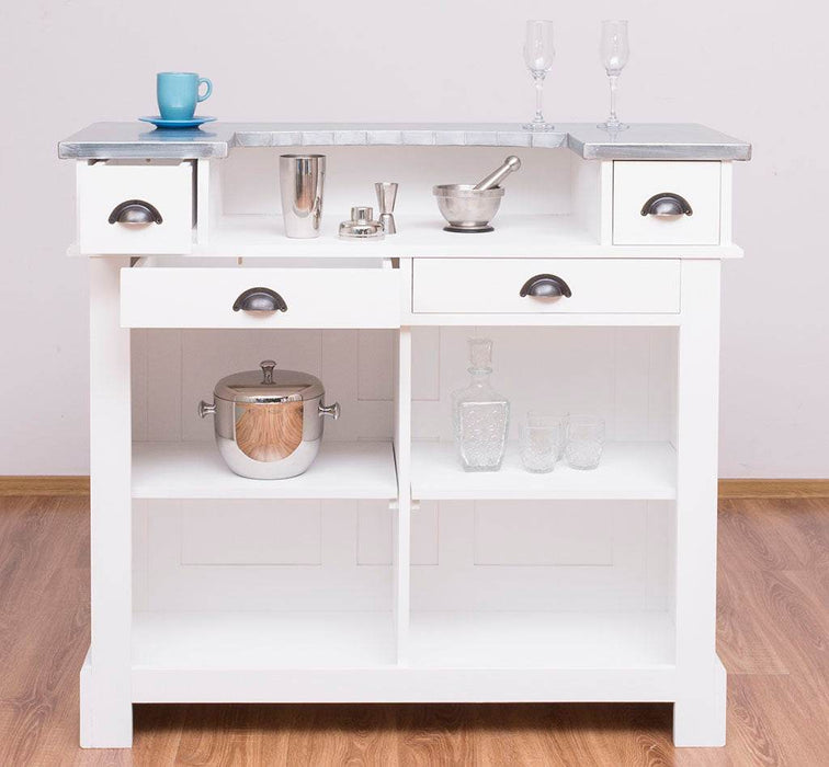 Bartresen | Empfangstheke im Landhausstil aus Massivholz mit Metalltresen - Zink - 120x107x51 / Beige