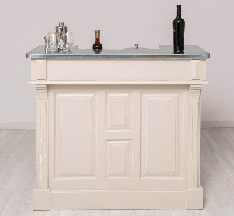 Bartresen | Empfangstheke im Landhausstil aus Massivholz mit Metalltresen - Zink - 120x107x51 / Beige