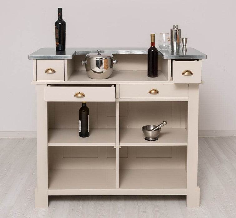Bartresen | Empfangstheke im Landhausstil aus Massivholz mit Metalltresen - Zink - 120x107x51 / Beige