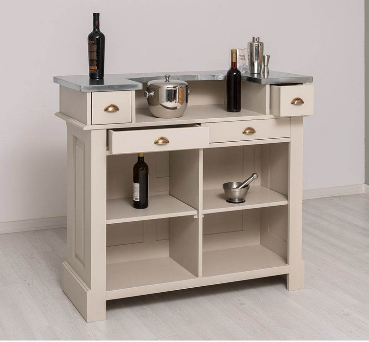 Bartresen | Empfangstheke im Landhausstil aus Massivholz mit Metalltresen - Zink - 120x107x51 / Beige