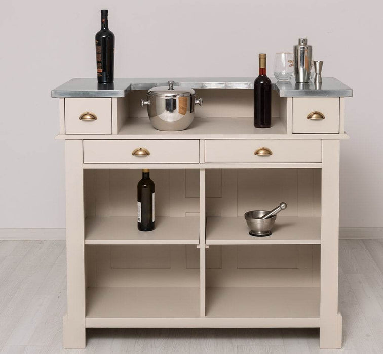 Bartresen | Empfangstheke im Landhausstil aus Massivholz mit Metalltresen - Zink - 120x107x51 / Beige