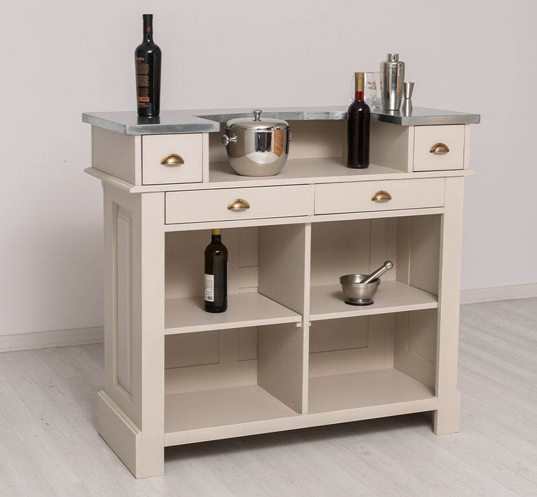 Bartresen | Empfangstheke im Landhausstil aus Massivholz mit Metalltresen - Zink - 120x107x51 / Beige