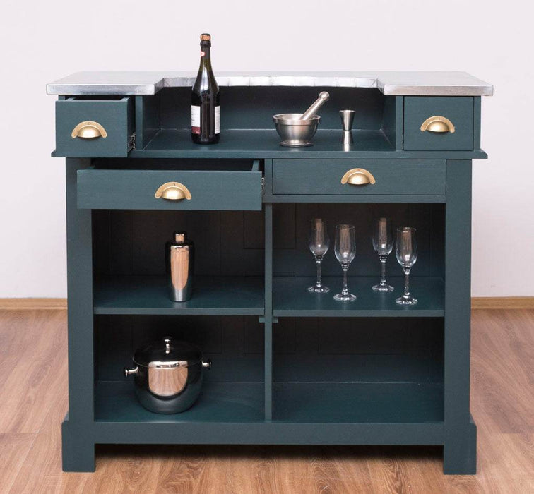 Bartresen | Empfangstheke im Landhausstil aus Massivholz mit Metalltresen - Zink - 120x107x51 / Beige