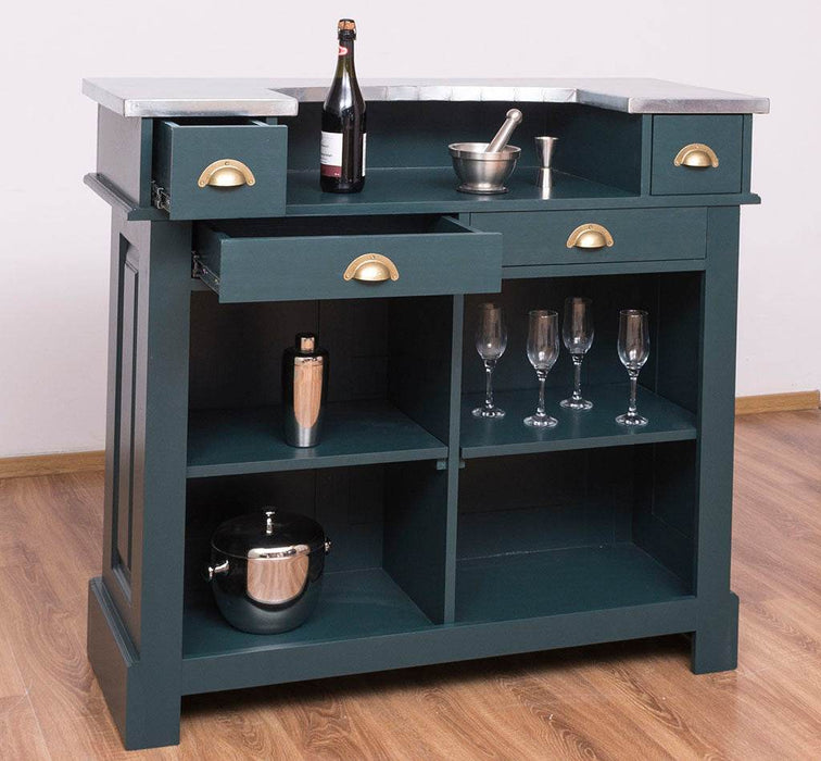 Bartresen | Empfangstheke im Landhausstil aus Massivholz mit Metalltresen - Zink - 120x107x51 / Beige