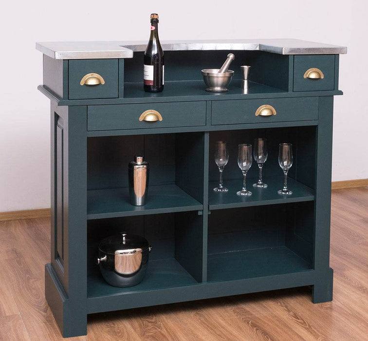 Bartresen | Empfangstheke im Landhausstil aus Massivholz mit Metalltresen - Zink - 120x107x51 / Beige