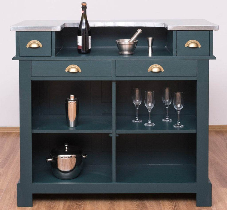 Bartresen | Empfangstheke im Landhausstil aus Massivholz mit Metalltresen - Zink - 120x107x51 / Beige