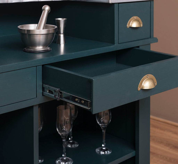 Bartresen | Empfangstheke im Landhausstil aus Massivholz mit Metalltresen - Zink - 120x107x51 / Beige