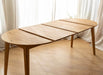 Minimalistische Essgruppe aus massiver Eiche | Runder Ausziehtisch Orbetello + 4x Polsterstuhl Leon - 