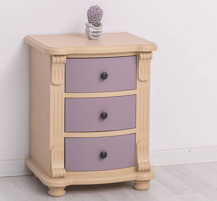 Nachttisch aus Massivholz | Beistelltisch mit drei Schubladen - Beige - Salbei