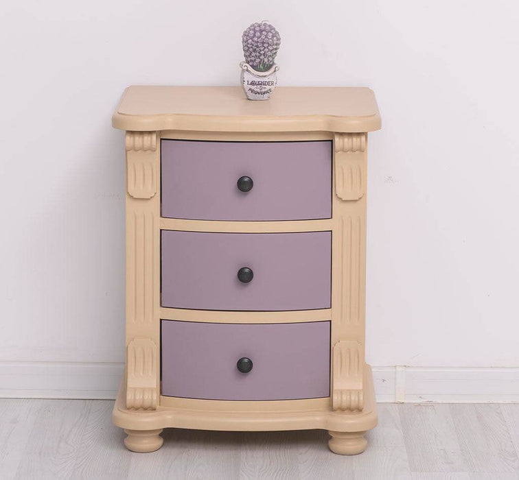 Nachttisch aus Massivholz | Beistelltisch mit drei Schubladen - Beige - Lavendel