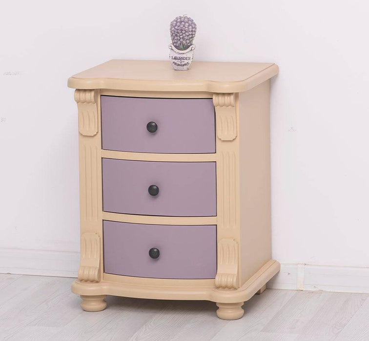 Nachttisch aus Massivholz | Beistelltisch mit drei Schubladen - Beige - Salbei